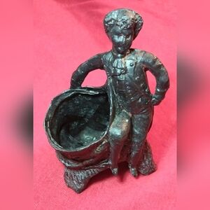 Vintage Victorian Era Knapp Boy Leaning on Log Silver Plated Match Holder Figure